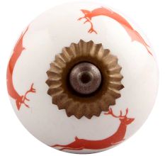 Brick Red Running Rein Deer Pattern Ceramic Drawer Knob